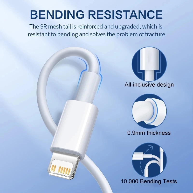 USB Cable For iPhone 14 13 12 11 Pro Max Mini 6 7 8 Plus XS X XR SE iPad 20W Phone Data Sync Fast Charging Wire Cord 0.25M 1M 2M-3