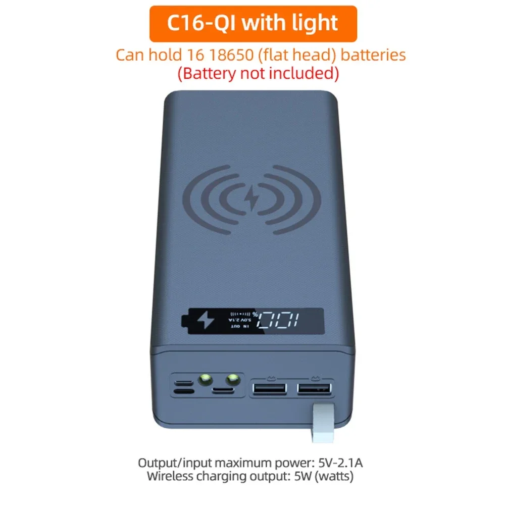 16*18650 Power Bank Case C16 USB Welding Free Power Bank Case Detachable Portable QC 3.0 PD DIY Shell Housing For Powerbank-3