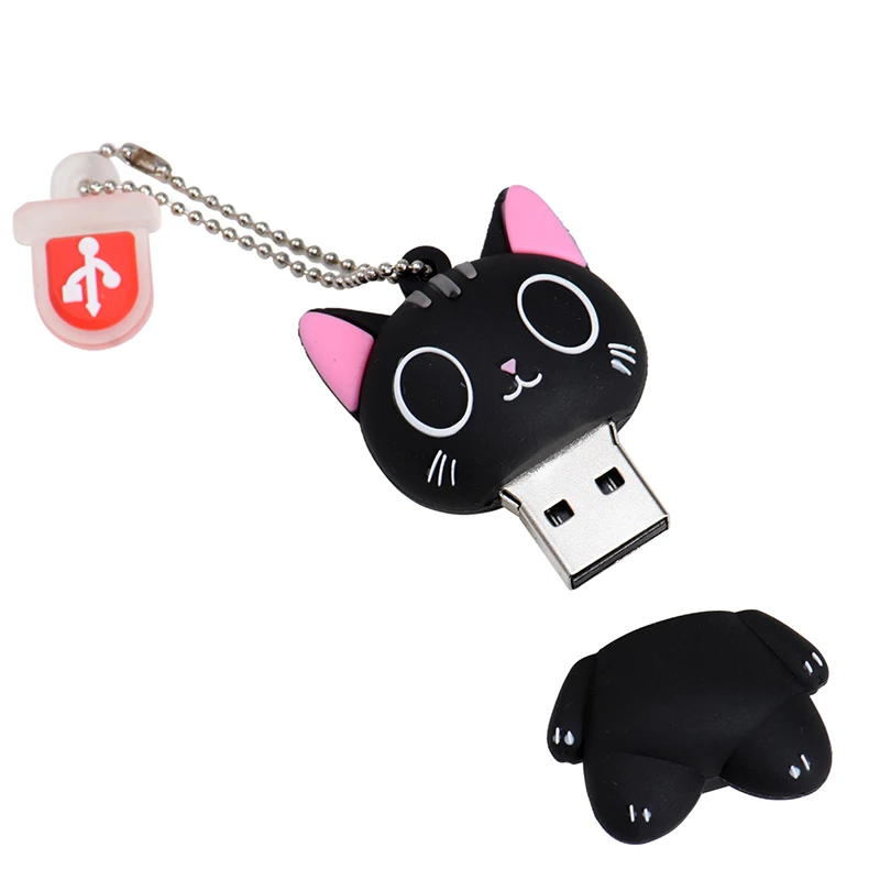 Mini Cartoon USB Flash Drive 128GB with Keychain Cute Black Cat High Speed Pen Drive 64GB Creative USB Stick Gift-5