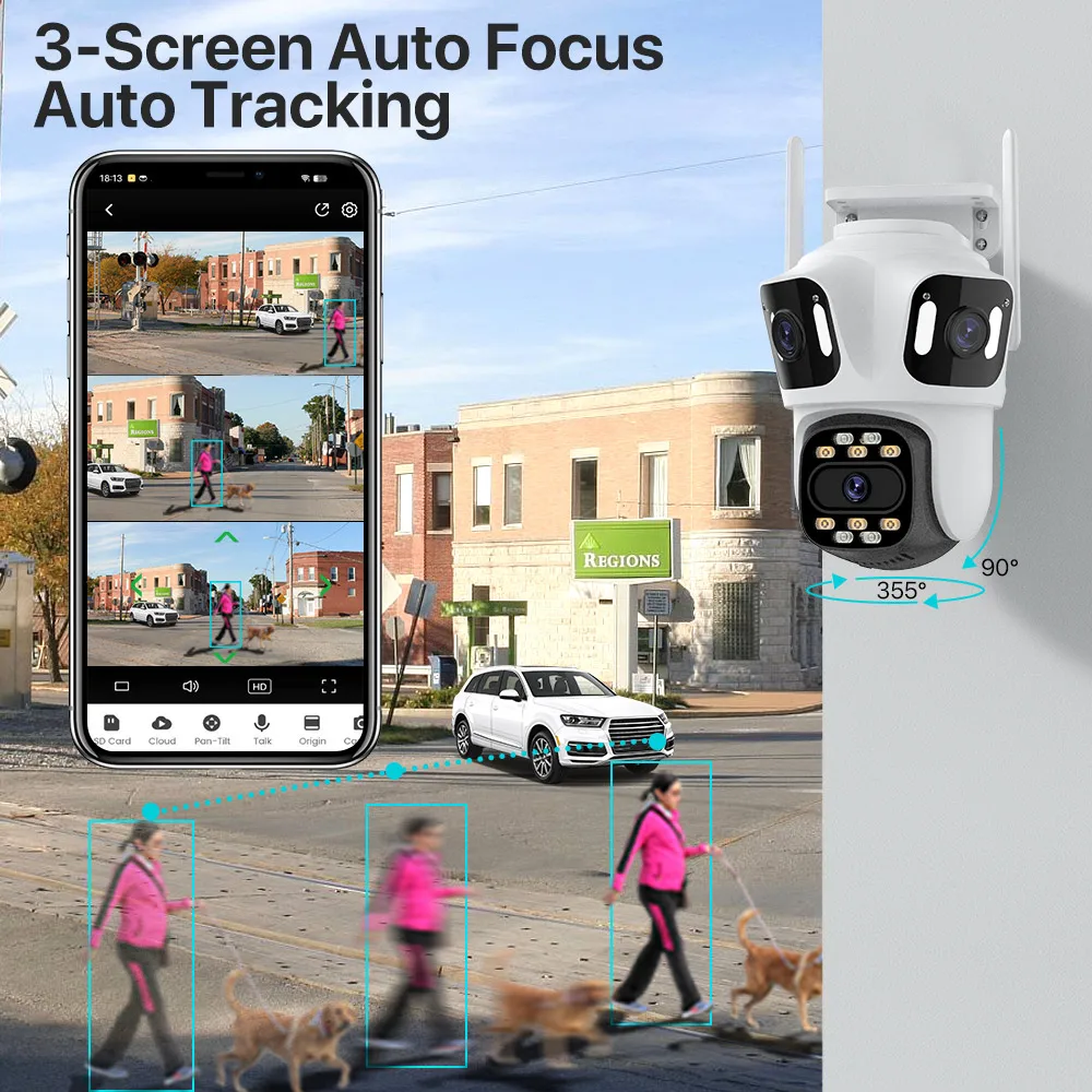 Three Lens PTZ IP Camera Outdoor 6K HD Three Screen WiFi Security Camera Auto Tracking 4K Dual Len Wirelss CCTV Camera iCsee-3