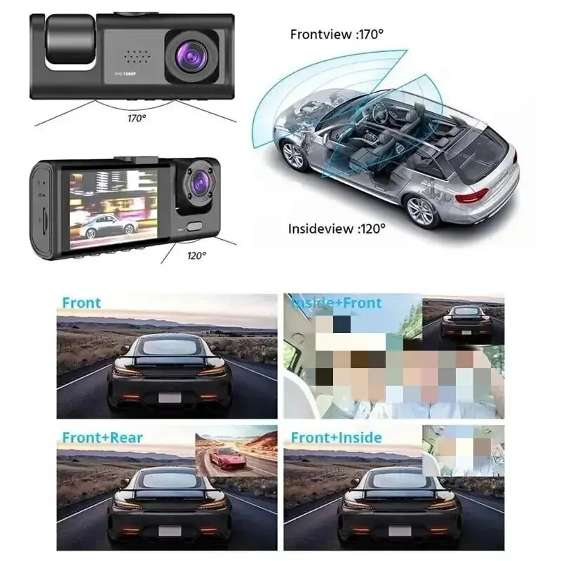 3 Channel Car DVR HD 1080P 3-Lens Inside Vehicle Dash CamThree Way Camera DVRs Recorder Video Registrator Dashcam Camcorder-6