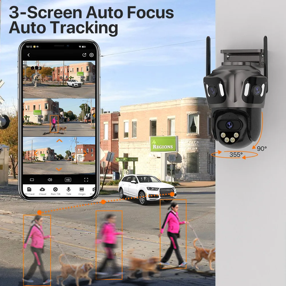Three Screen WIFI IP Camera Outdoor 4K Dual Lens PTZ Camera Ai Human Detection IP66 Waterproof CCTV Video Security Camera iCsee-3
