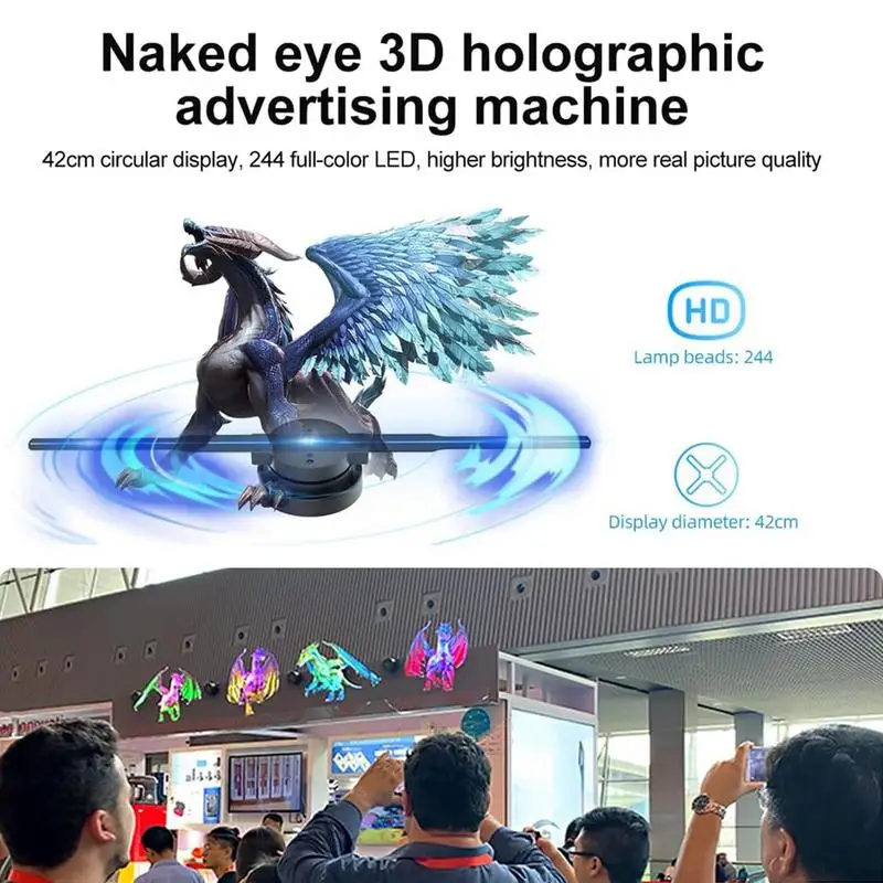 3D Hologram Fan 16.5in WiFi 3D Projector with 224 LED Lights Beads for Business Stores Bars Party Xmas Advertising Display-3