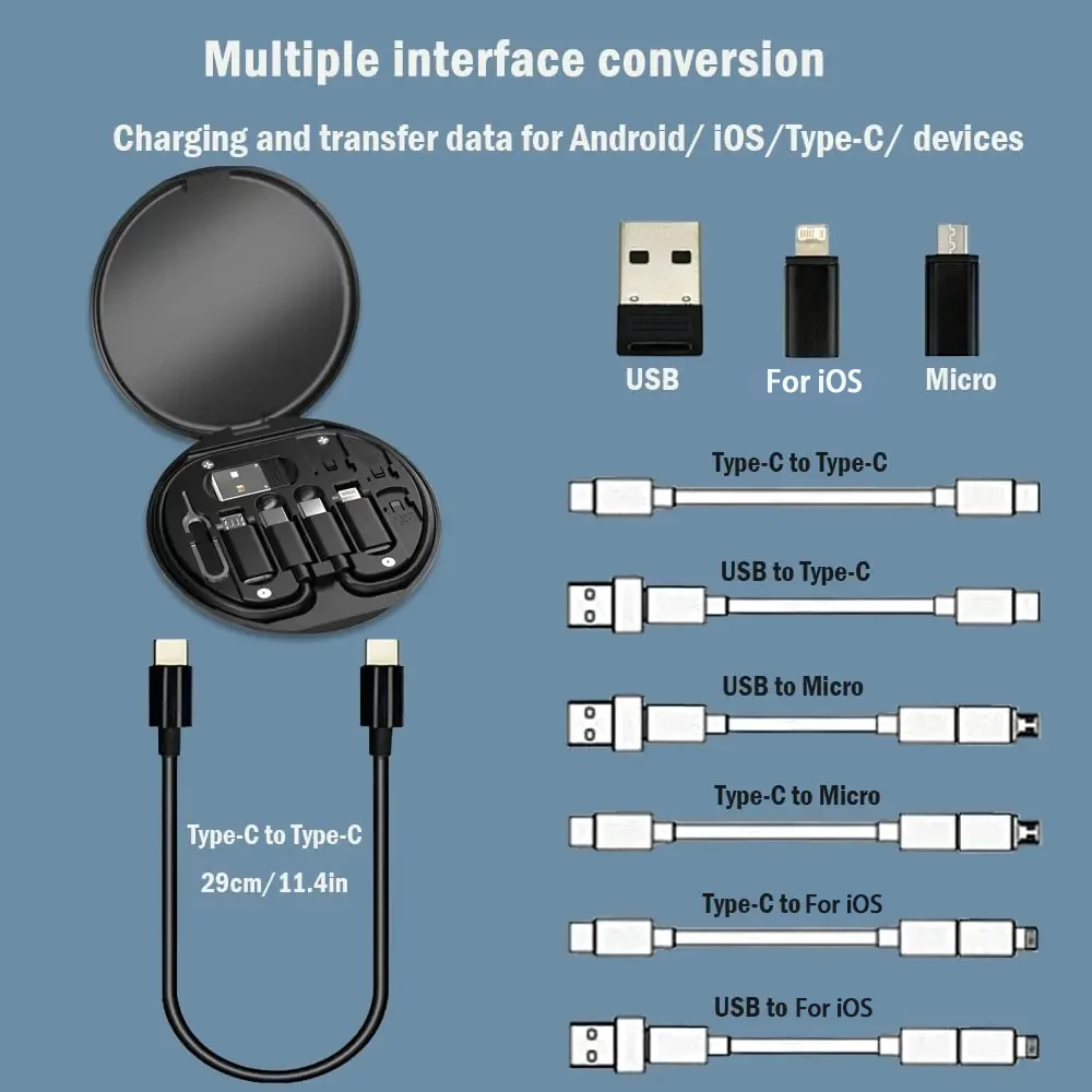 PD 60W Multifunctional USB Type C Data Cable Set Fast Charging For IPhone Xiaomi Charger Storage Box Adapter Card Pin Travel Box-3