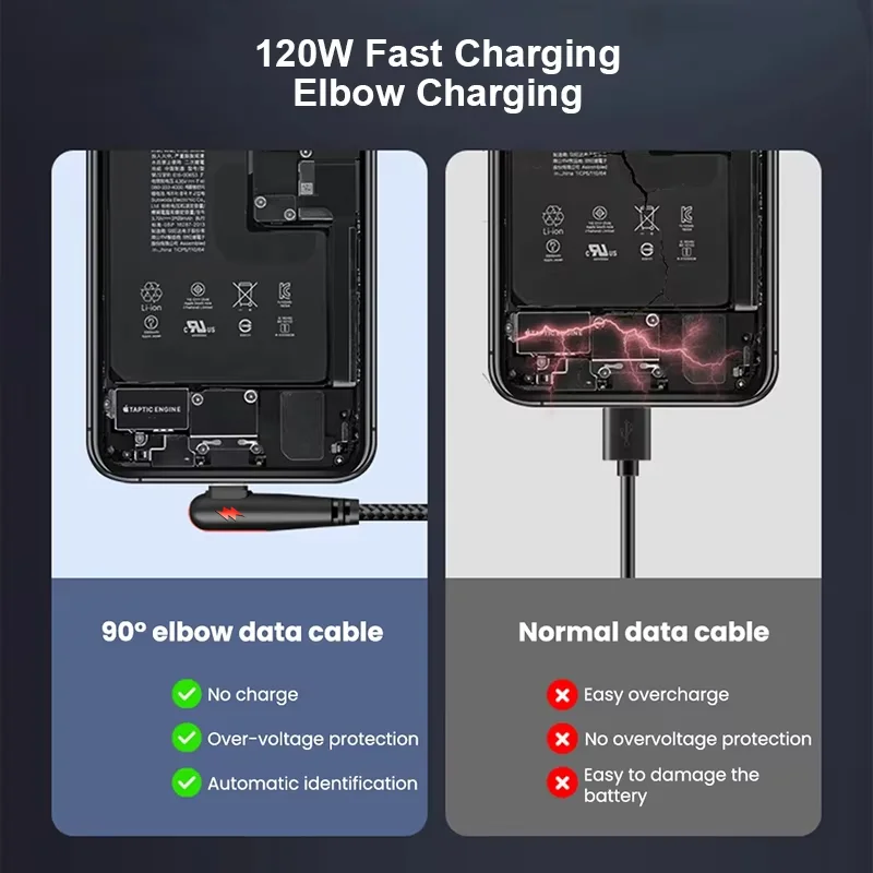 NNBILI 120W fast charging USB to Type-C cable, nylon braided, 90 ° elbow design with high power output suitable for Huawei oppo-5