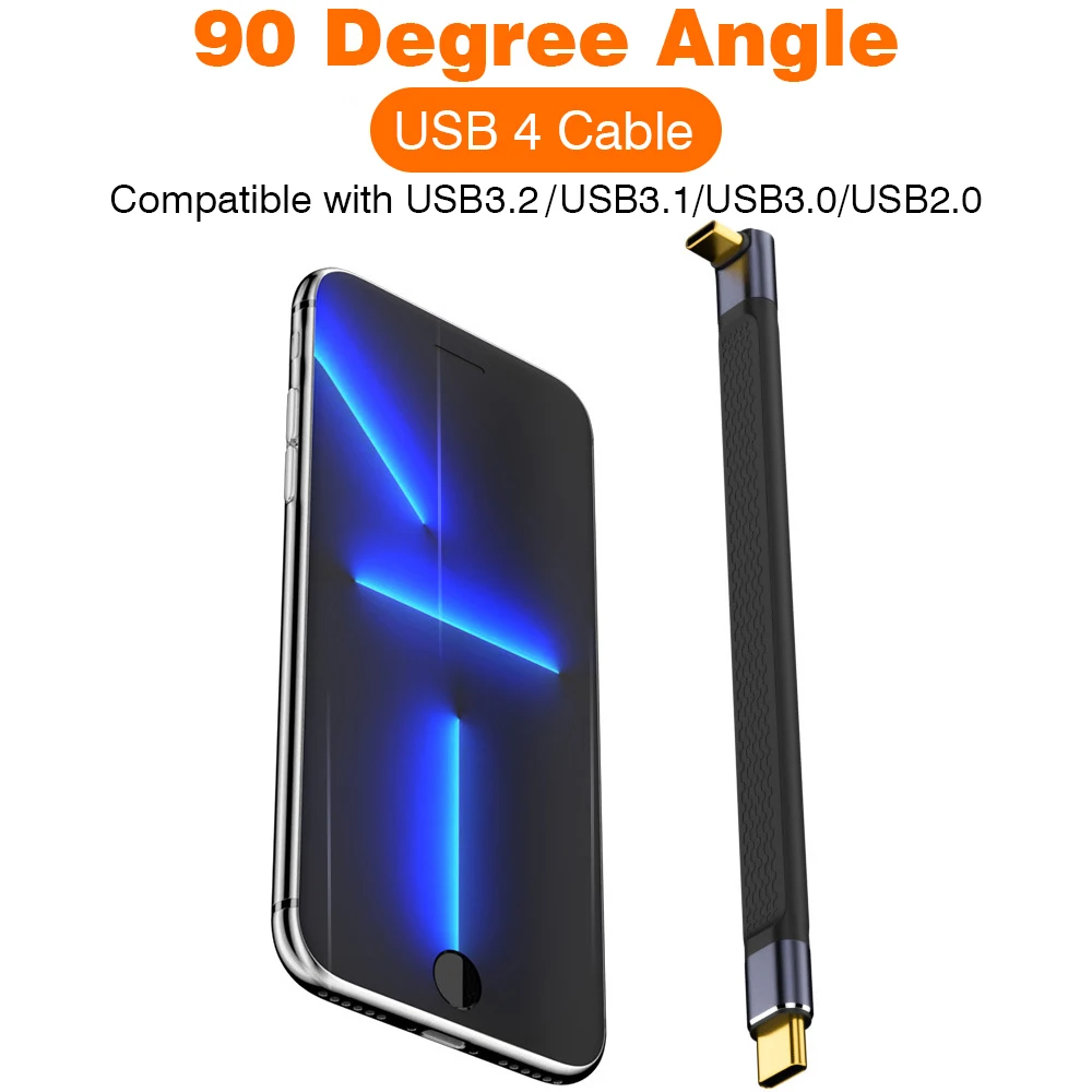 USB 4 90 Degree Thunderbolt3 Elbow USB C Cable 40Gbps Thunderbolt 4 Angle Type C Cable for SSD Laptop Macbook Elbow Connector-3
