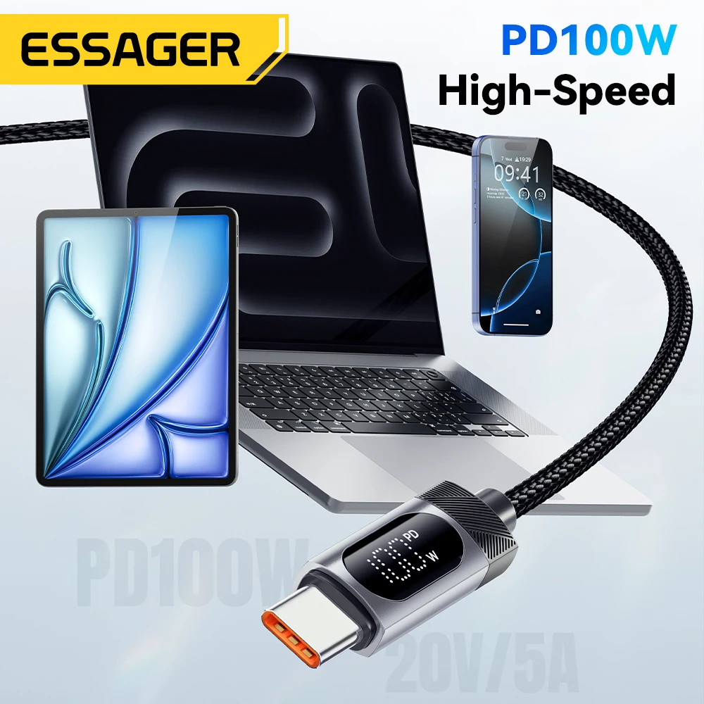 Essager Digital Dispaly USB C Cable For iPhone 16 15 Xiaomi Huawei 100W PD Fast Charging For Macbook iPad Type C to Type C Cable-3