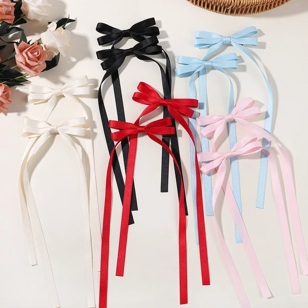 2pcs 2025 New Cute Ribbon Bow Headband Long Tassel Hair Clip Women's Hair Accessories Girls Party Headwear Side Clips Wholesale-2