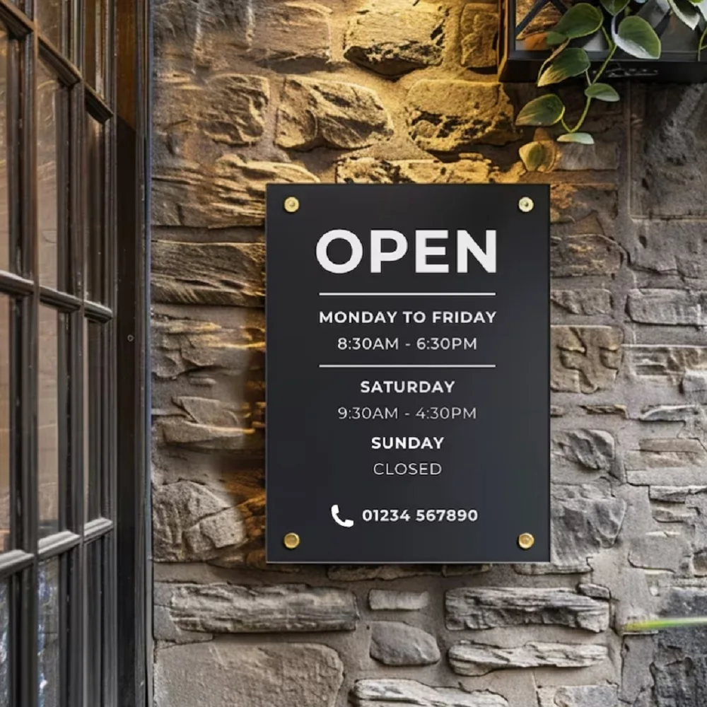 Custom Printed Acrylic Business Hours Sign Shop Opening Times Outdoor Office Sign Reception Signage Plaque-2