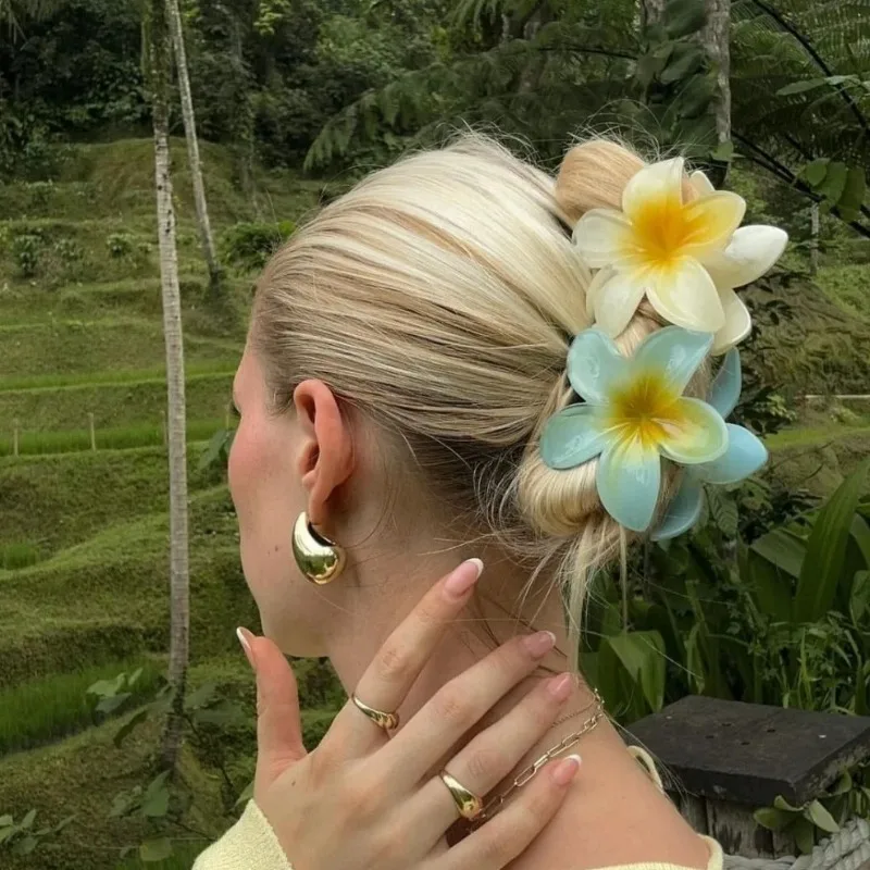 1/6Pcs New Egg Flower Hair Clips 4/7cm for Women Beach Vacation Bohemia Style Bangs Side Large Hair Claw Girls Hair Accessories-5