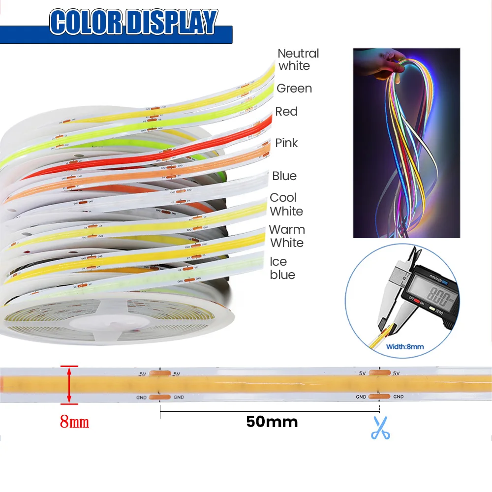 5V USB COB Led Strip Light White/Red/Green/Pink/Ice Blue/Yellow 320 Leds Flexible Ribbon DC Night Lamp TV Backlights Home Decor-3