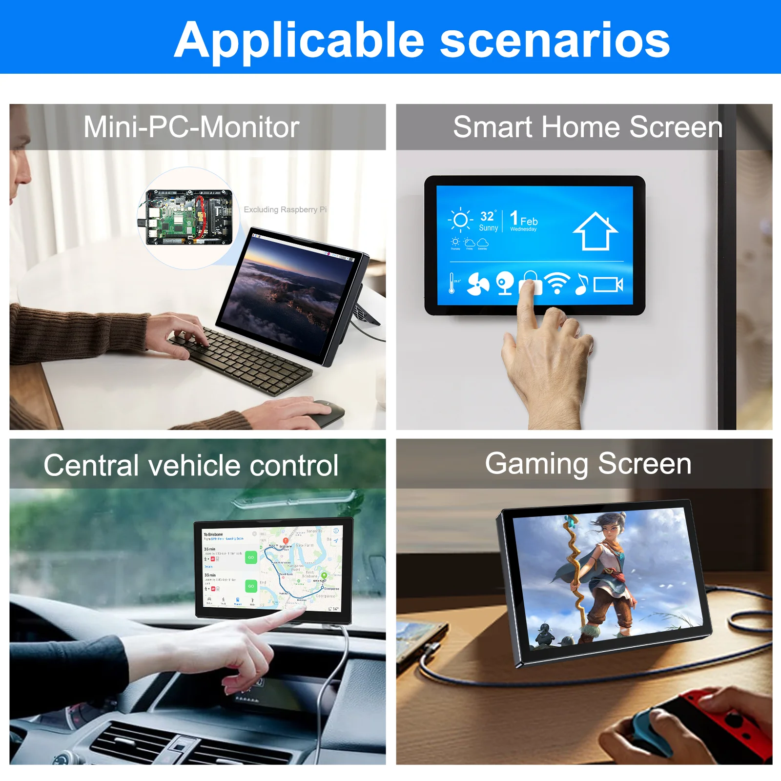 8 inch Raspberry Pi 5 4 Monitor LCD Dispaly 1280x800 16:10 Touch Screen HDMI USB for DIY Pi 4 3 Built in Fans Speaker-4