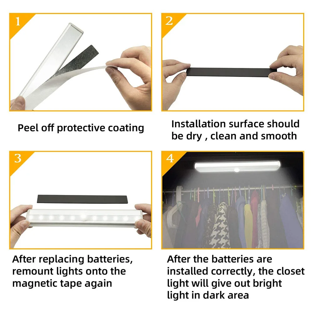 LED Night Light PIR Motion Sensor 9cm/19cm Closet Cabinet Corridor Lights Wireless Night Lamp Kitchen Stair Luminaria Lighting-4
