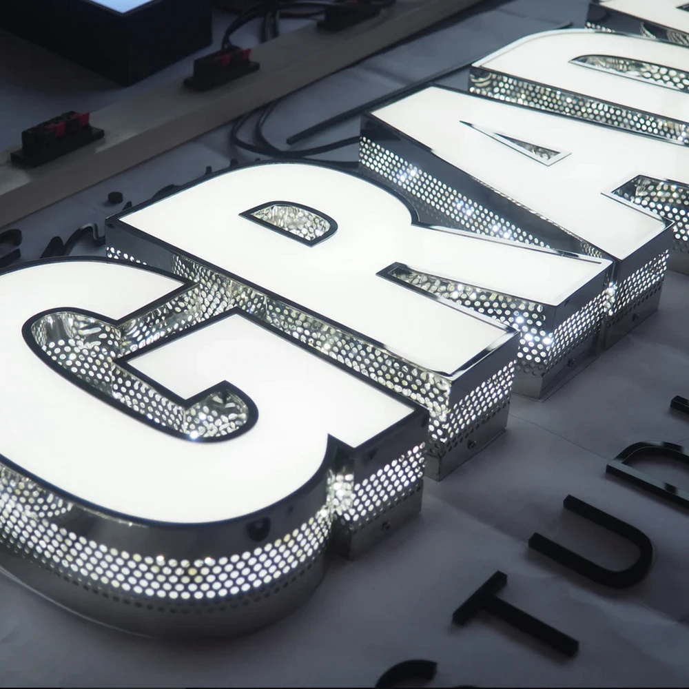 Business Custom Large 3D Letters Illuminated Sign Metal Backlit Signage LED Store Company Signage Metal Neon LED Sign Outdoor-4
