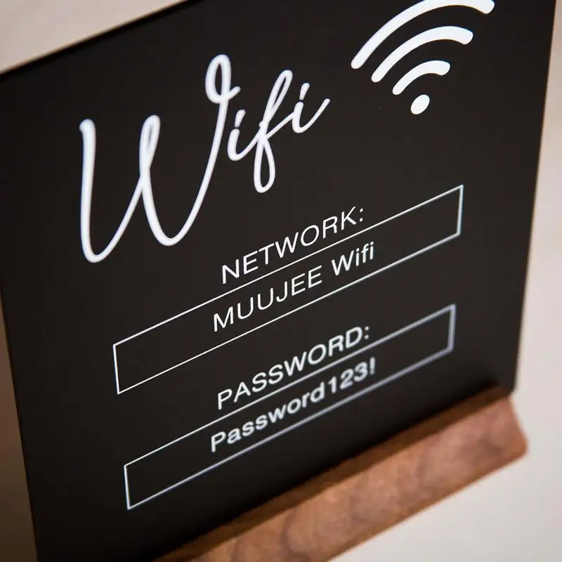 Wifi Sign 3d Acrylic Board With Wooden Base Public Shope Signage Restaurant Wifi Board For Handwriting Account & Password-3