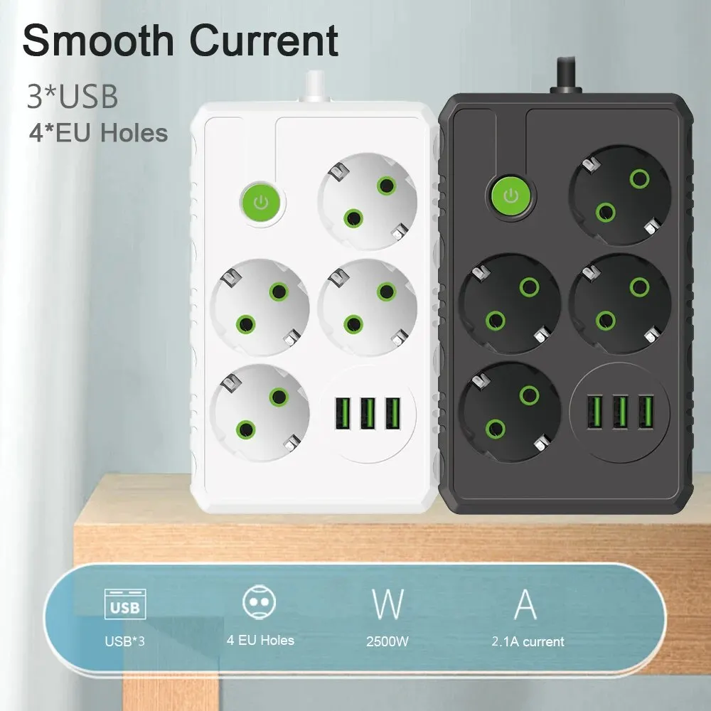 EU Plug AC Outlets Multitap Power Strip Electrical Socket 2m Extension Cord With USB Ports Fast Charging Network Filter Adapter-4