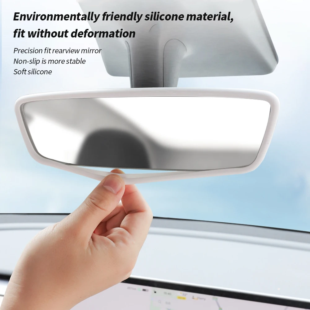 Silicone Rear View Mirror Protector Frame for Tesla Model 3 Y S X Center Console Accessories Interior Rearview Cover Rubber Case-4