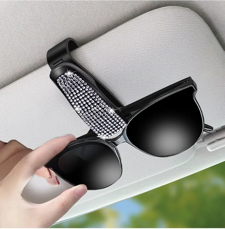 Sunglasses Clip Car Sunshades Sun Visor Rhinestone Portable Universal Myopia Glasses Bracket Card Holder Decoration Accessories-6