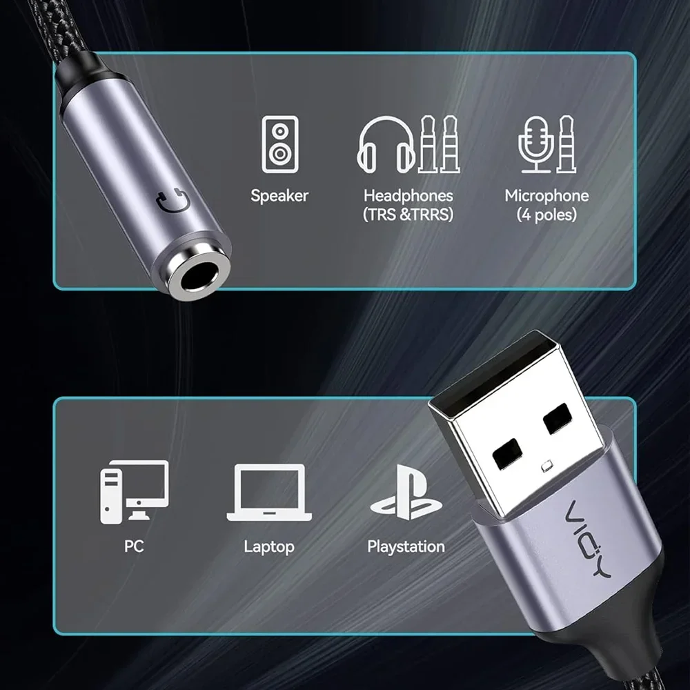 USB To 3.5mm Jack Audio Adapter USB-A To 3.5 TRRS Female Adapter with External Stereo Sound Card for Headphone Mac PS4 PC Laptop-6