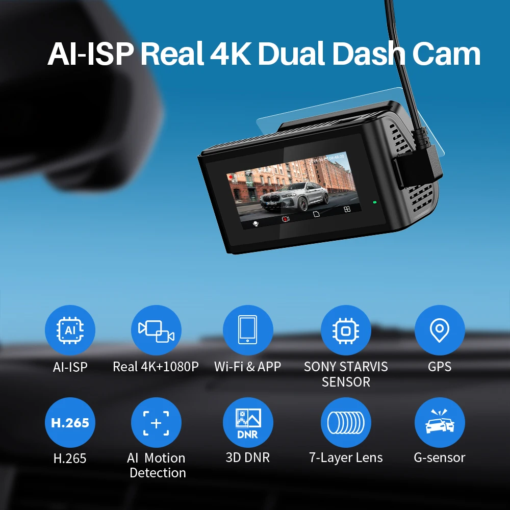 KAWA D11 Front and Rear Dash Cam 4K WiFi Car Camera DVR GPS Video Recorder AI-ISP Color Night Vision Motion Detect Auto Dashcam-5