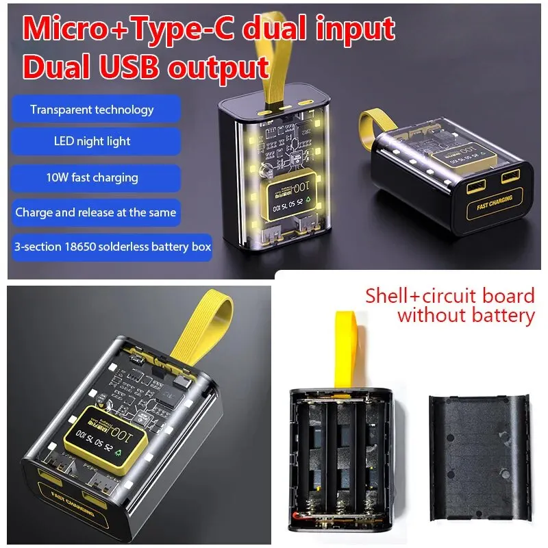 3*18650 Power Bank Cases Battery Storage Box Night Light Dual USB Charge DIY Shell for iPhone Xiaomi 18650 Battery Storage Box-2