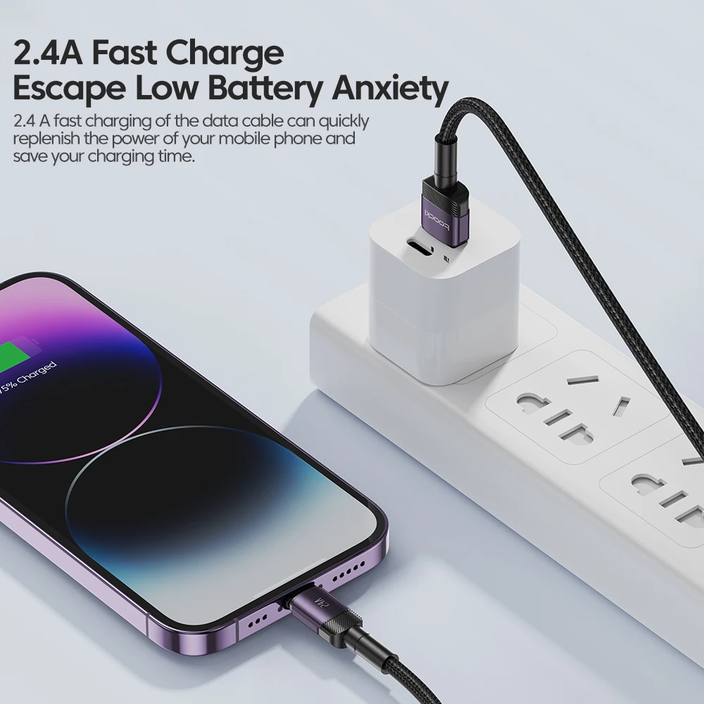 Toocki USB Cable For iPhone 14 13 12 Pro Max X XS XR 8 7 Plus iPad Fast Charging Charger USB To iP Cable For iPhone Data Cord-2