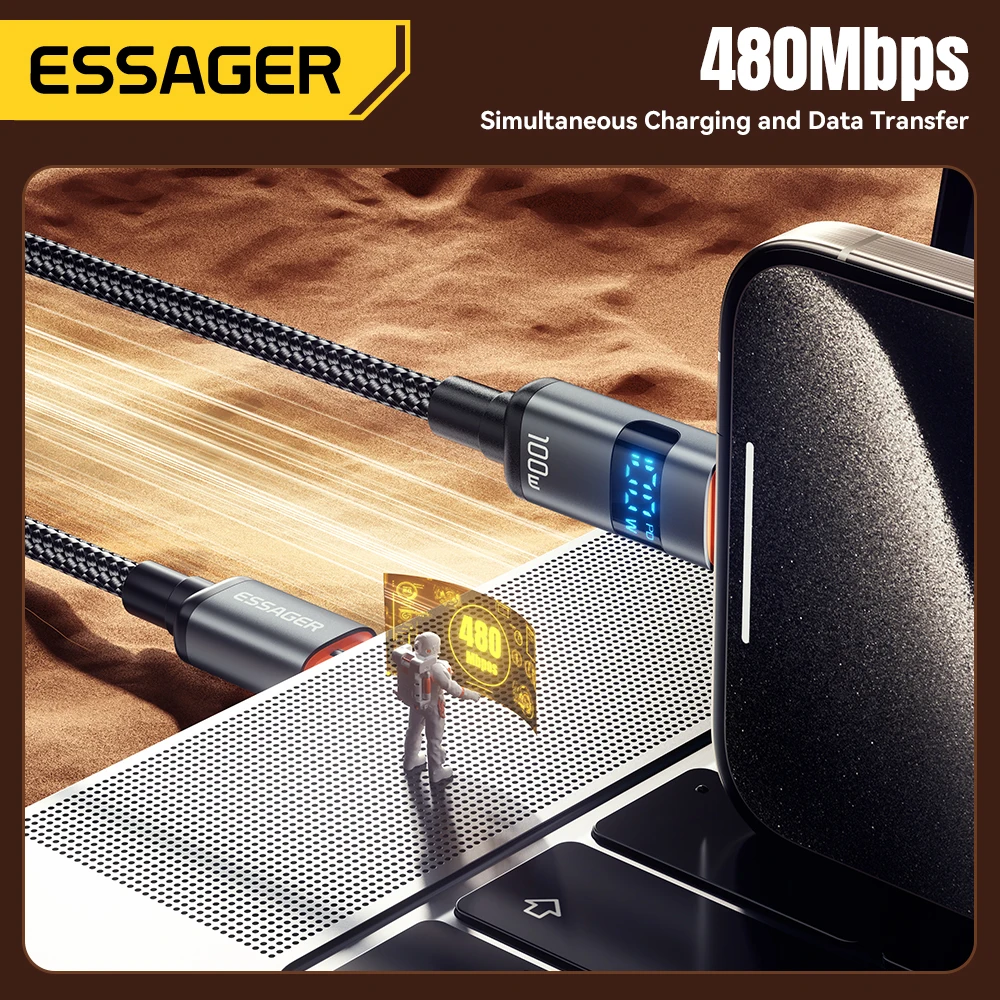 Essager Digital Dispaly USB Type C To USB C Cable For Huawei mate60 100W Fast Charging Charger Wire Cord For Macbook pro Xiaomi-6