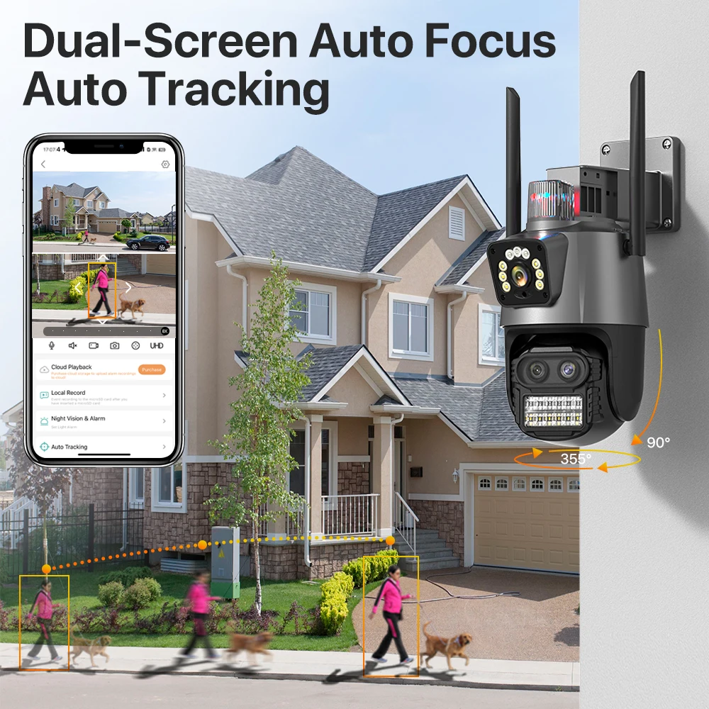 9MP Three Lens WIFI IP Camera 4K HD Dual Screen PTZ Camera Auto Tracking Security CCTV Camera 4MP P2P Video Surveillance iCSee-5