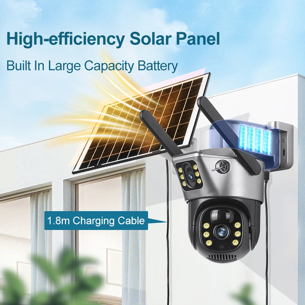 4G / WiFi Solar Camera Dual Lenses Outdoor 8MP 4K Low Power Battery IP Camera PIR Night Vision V380 Pro CCTV Security Protection-2
