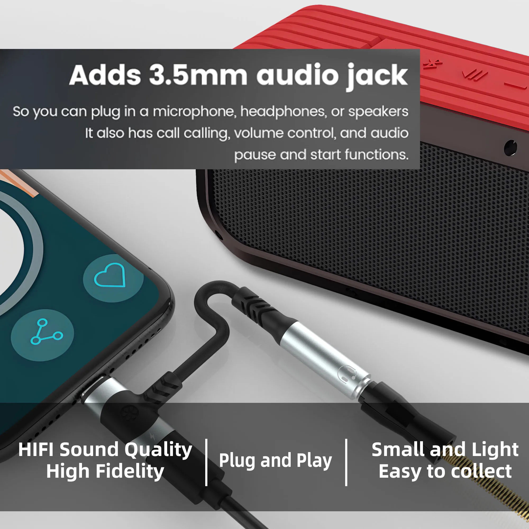 USB C to 3.5mm earphones and charger adapter 2-in-1 C-type to Aux microphone jack, with PD 100W fast charging encryption dongle.-3