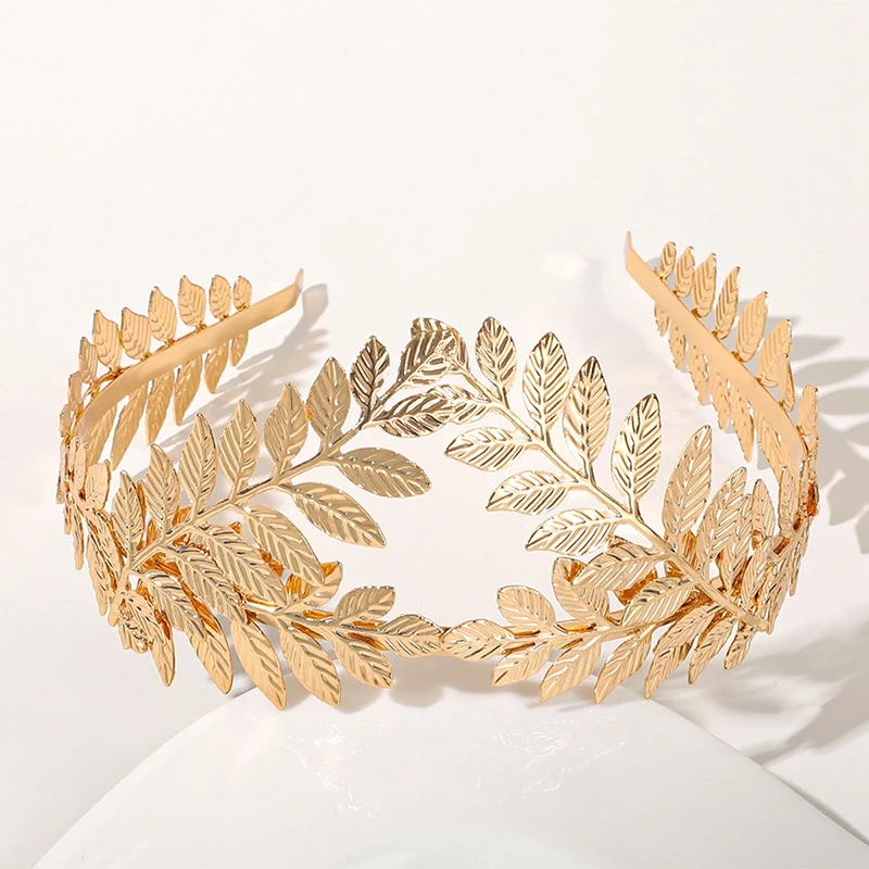 New Gold Color Leaf Headband Headpiece Crown Tiara Headdress Goddess Greek Head Jewelry Bride Wedding Hair Accessories-4