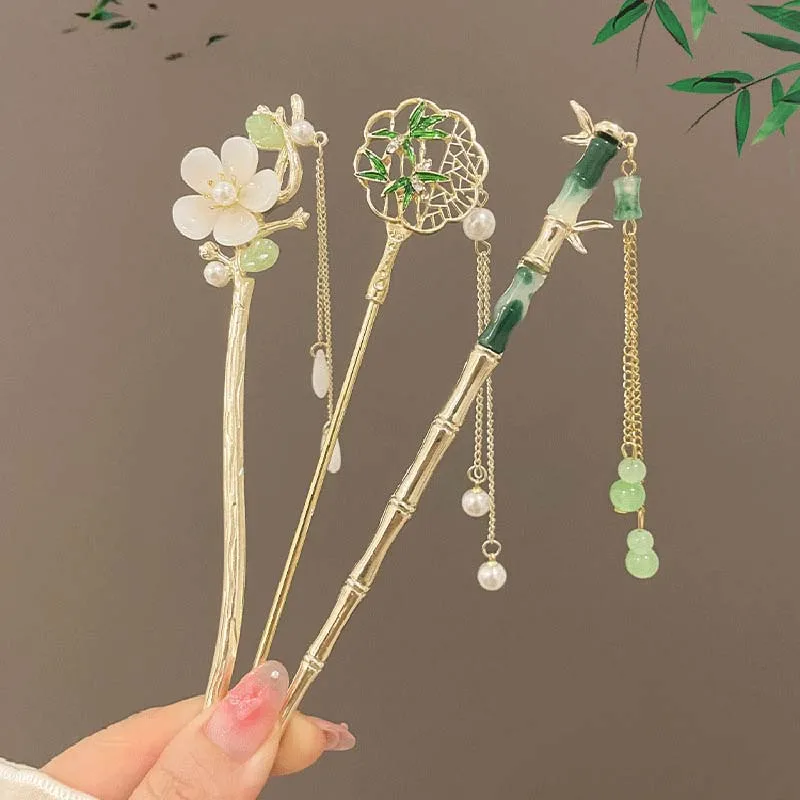 Retro Chinese Style Tassel Hair Clip For Women Hair Stick Pins Flower Handmade Hairpins Charm Jewelry Accessories Hair Ornaments-6