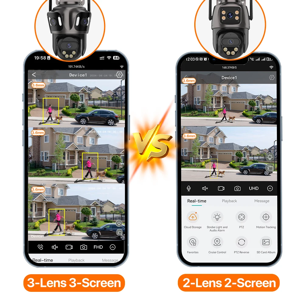 Three Screen WIFI IP Camera Outdoor 4K Dual Lens PTZ Camera Ai Human Detection IP66 Waterproof CCTV Video Security Camera iCsee-6