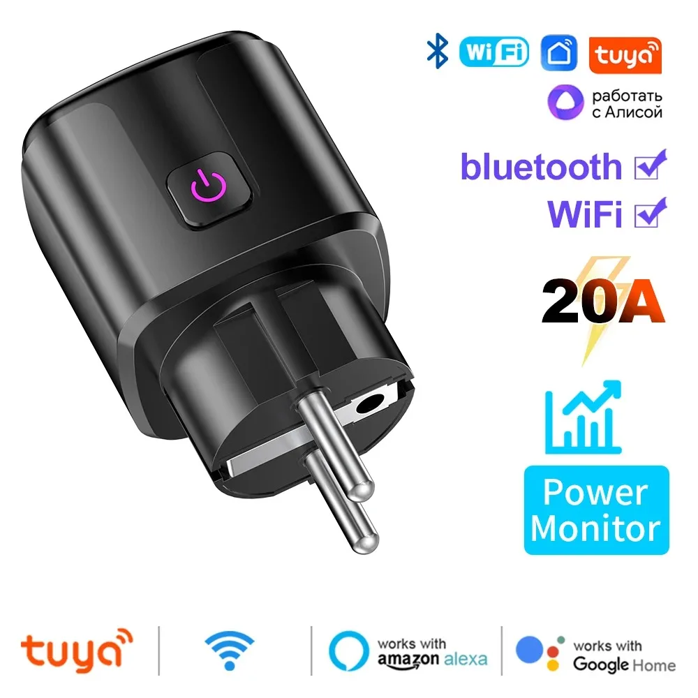 Tuya Smart EU Plug WiFi+Bluetooth 20A Socket With Power Monitoring Timer Child Lock Outlet Google Home Alice SmartThings Alexa-4