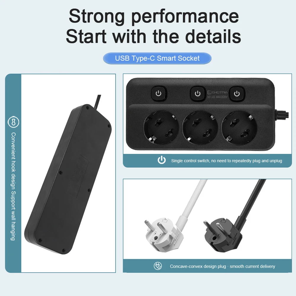 Power Strip EU Plug AC Outlets Multitap Socket Extension Cord Electrical Independent control switch Network Filter Adapter-5