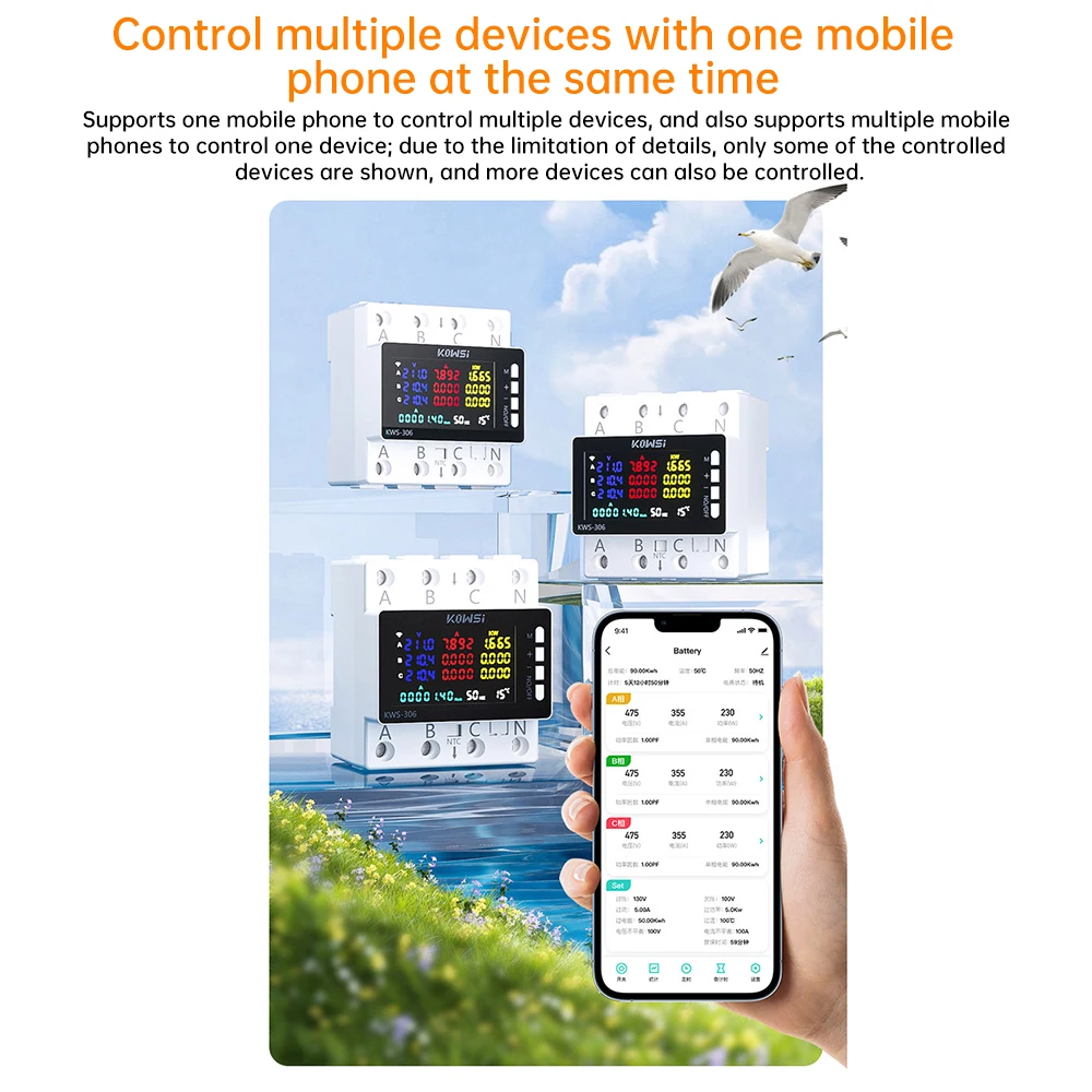 AC 85-290V 80A Tuya WIFI Smart Circuit Breaker Three Phase 4-Wire Rail Voltage Meter KWH Power Energy Meter APP Remote Control-5