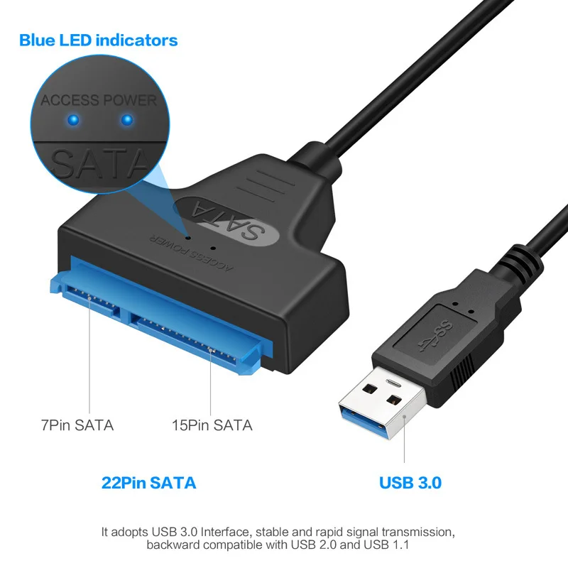 SATA to USB 3.0 / 2.0 Cable Up to 6 Gbps for 2.5 Inch External HDD SSD Hard Drive SATA 3 22 Pin Adapter USB 3.0 to Sata III Cord-4