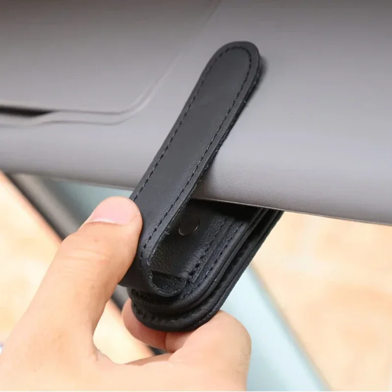 1Pcs Sunglasses Holder Is Suitable for Car Sunshades Magnetic Leather Sunglasses Clip and Ticket Clip Car Sunshade Accessories-3