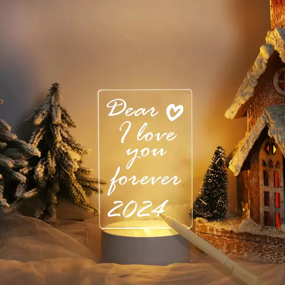 Diy Notepad LED Drawing Board Glowing Acrylic Message Board With Pen Erasable Children's Drawing Letter Message Board Night Lamp-2
