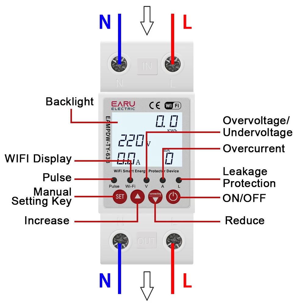 63A Tuya WiFi Smart Circuit Breaker Switch Energy Meter Metering Timer Relay Device With Voltage Current and Leakage Protection-6