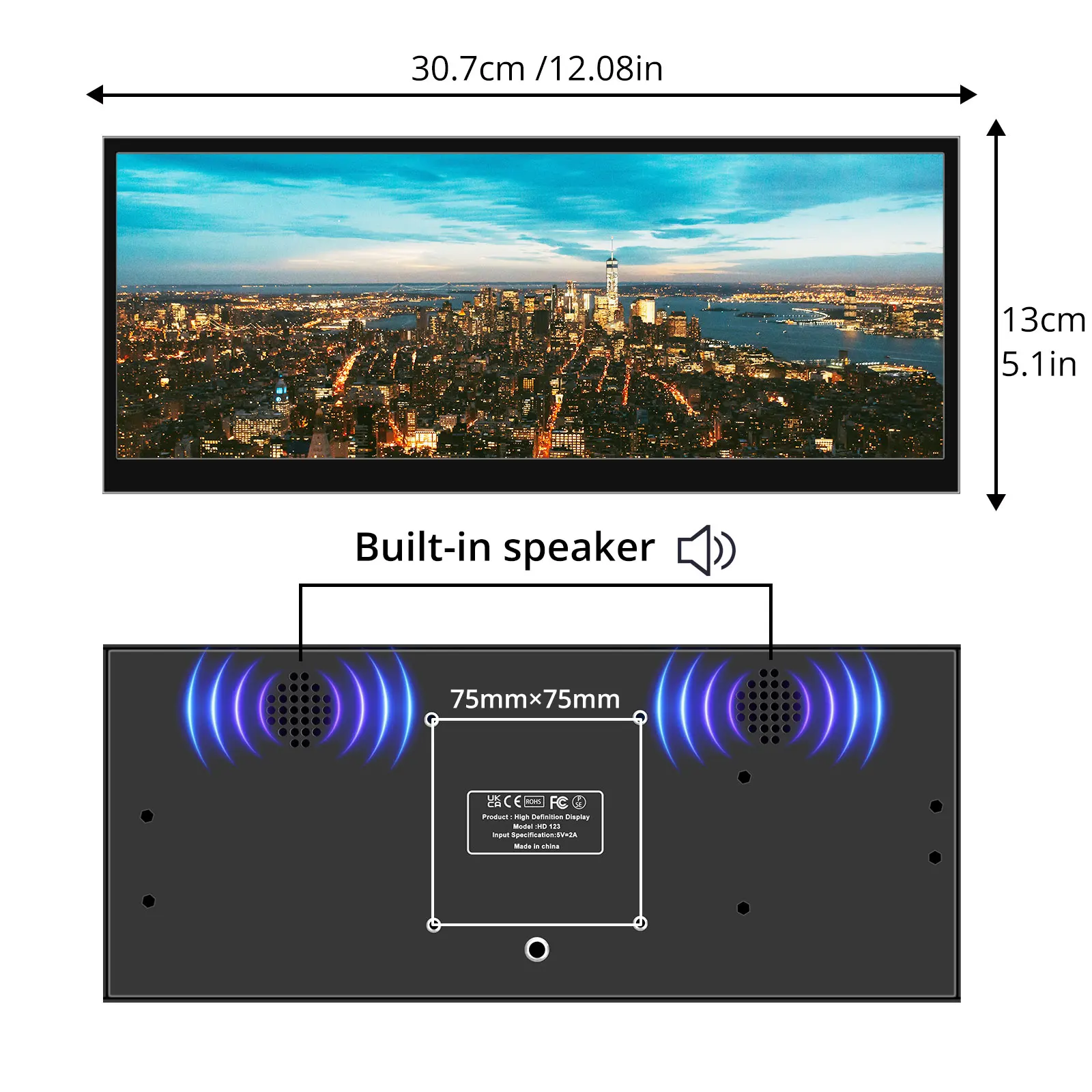 12.3 /14.5 inch TouchScreen Monitor HDMI & Type C 1920x720/2.5K IPS Display  LCD Bar Computer Temp Display Widescreen-6
