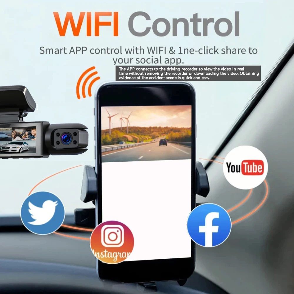 1080P WIFI Dual camera Dash Cam for cars,Front And Inside,car camera with IR Night Vision,Loop Recording,wide angle Car DVR Came-2