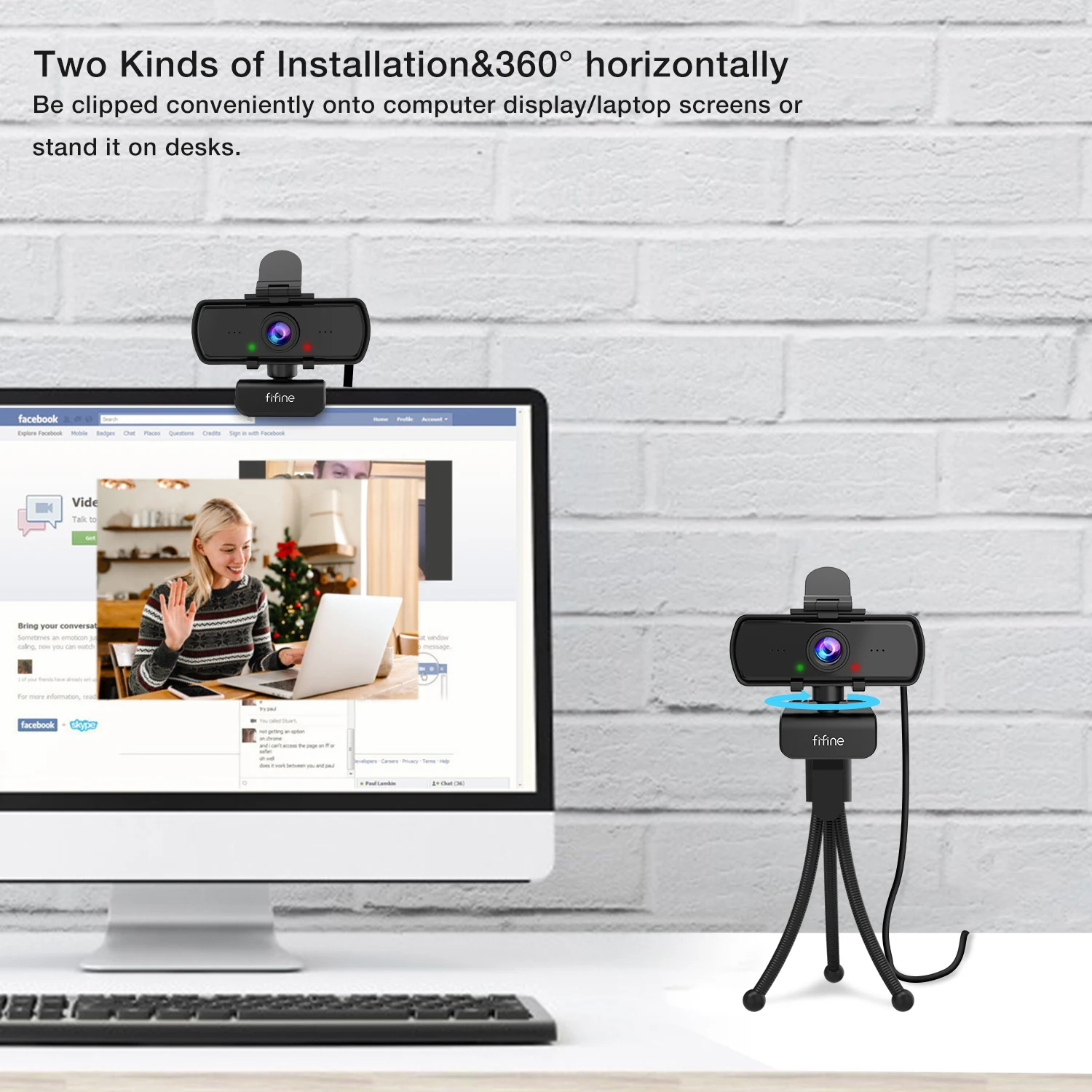 FIFINE 1440p Full HD PC Webcam with Microphone, tripod, for USB Desktop & Laptop,Live Streaming Webcam for Video Calling-K420-5