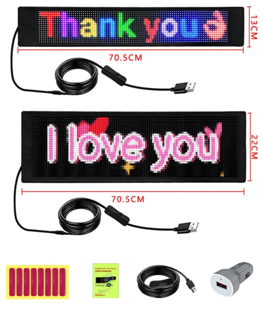 LED Car Sign Multilingual Messages Scrolling Text Screen USB 5V APP Programmable Flexible LED Display Board for Shop Bar Display-4