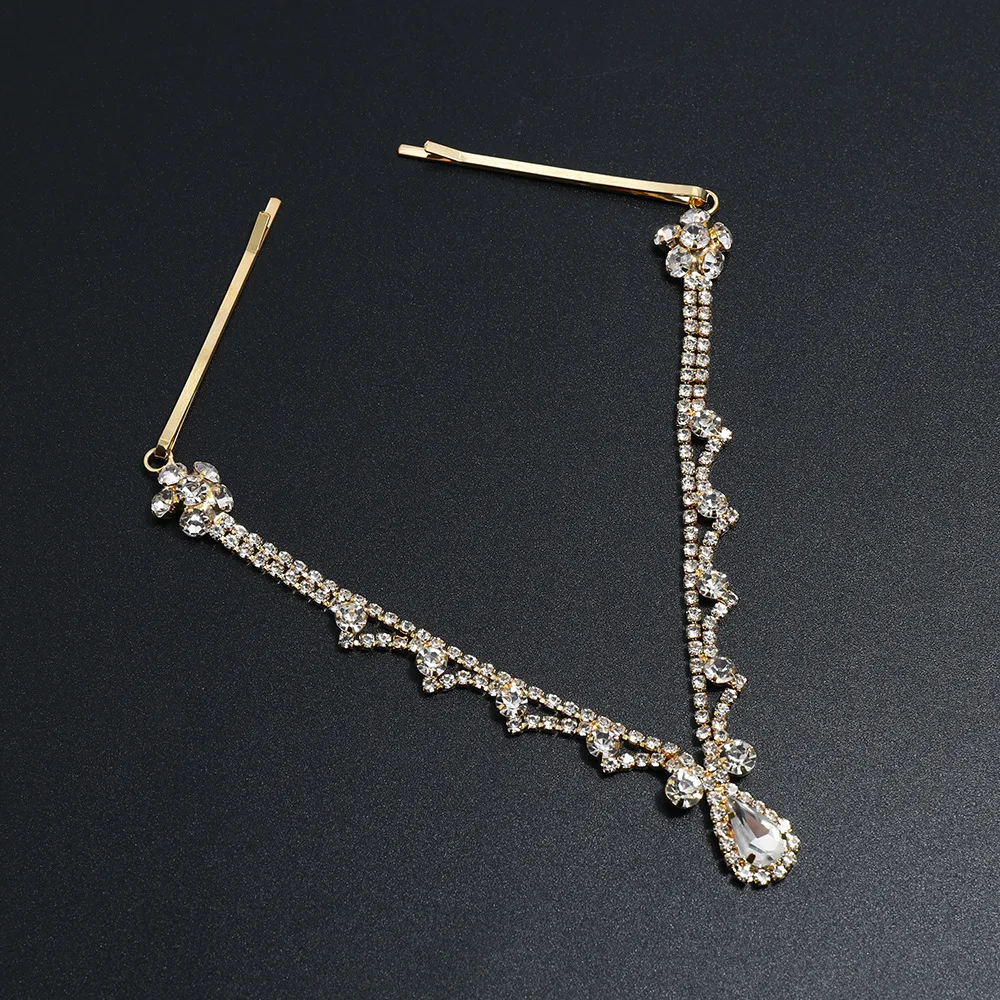 New Rhinestone Tiara Simple Water Drop Forehead Chain Bride Forehead Pendant Jewellery Hair Accessories-2
