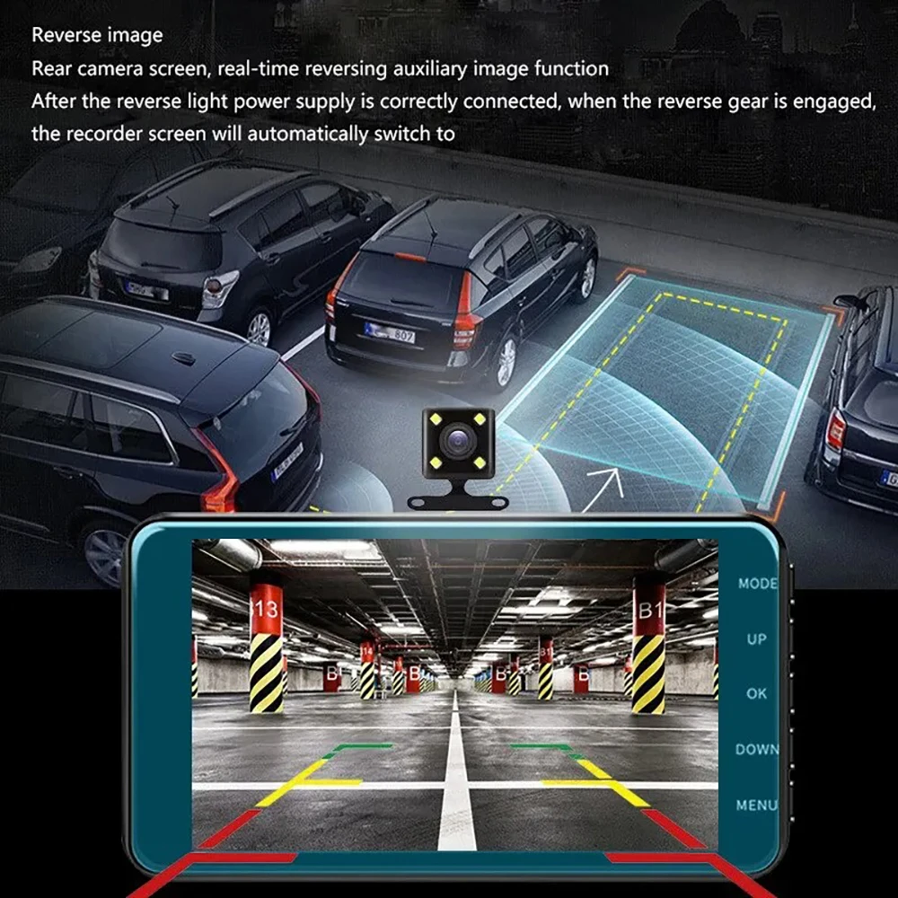 4-inch 1080P Dash Cam for Cars Touch Screen Car DVR Video Recorder Rear View Camera for Vehicle 24H Parking Monitor Black Box-5
