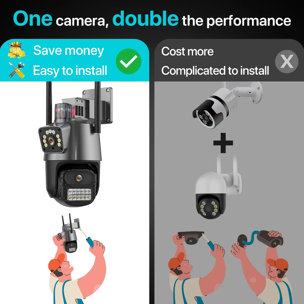Outdoor Wifi PTZ Camera 4K 8MP HD Dual-Lens Dual Screen Camera AI Auto Tracking 4MP Video Surveillance Police Light Alarm iCSee-4