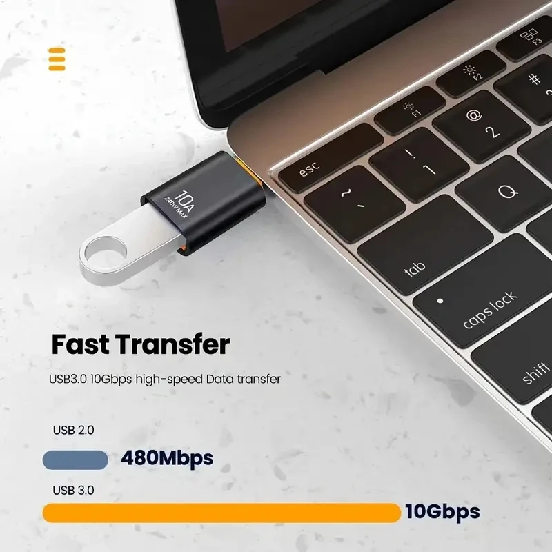 10A OTG Type C Female to USB A Male USB 3.0 to Type-C Converter  Fast Charging Data Adapter for Laptop Xiaomi Samsung Oneplus-5