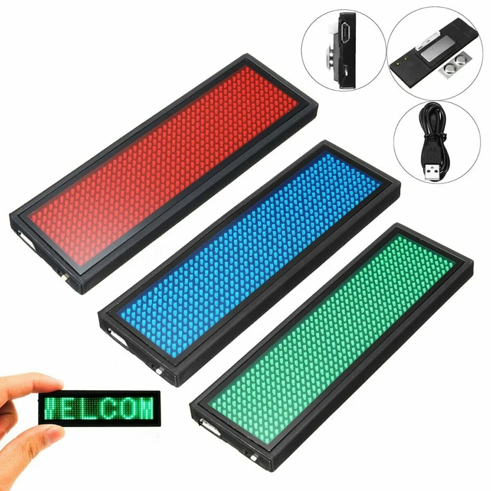 Daakro Top Led Luminous Signs Tag Mini LCD Digital Lamp Programmable Rechargeable Scrolling Message Tag Badge for Festival Party-3