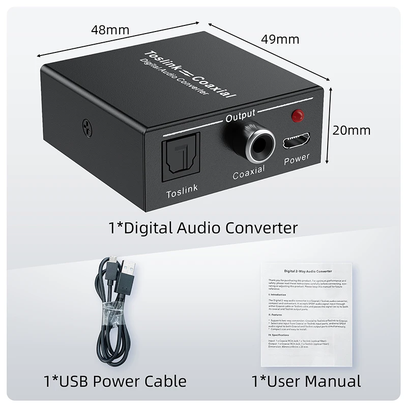 Toslink Coaxial Bi-directional Audio Converter Spdif toslink to Coaxial audio or coaxial to toslink digital audio converter-6